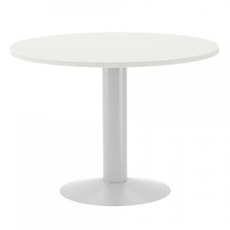 3077-MESA DE REUNIONES REDONDA 100CM DE DIAMETRO. ALTURA 72CM. COLOR: PATA METALICA BLANCA / TABLERO BLANCO ROCADA 3005A