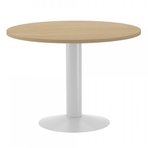 3078-MESA DE REUNIONES REDONDA 100CM DE DIAMETRO. ALTURA 72CM. COLOR: PATA METALICA BLANCA / TABLERO ROBLE ROCADA 3005AT