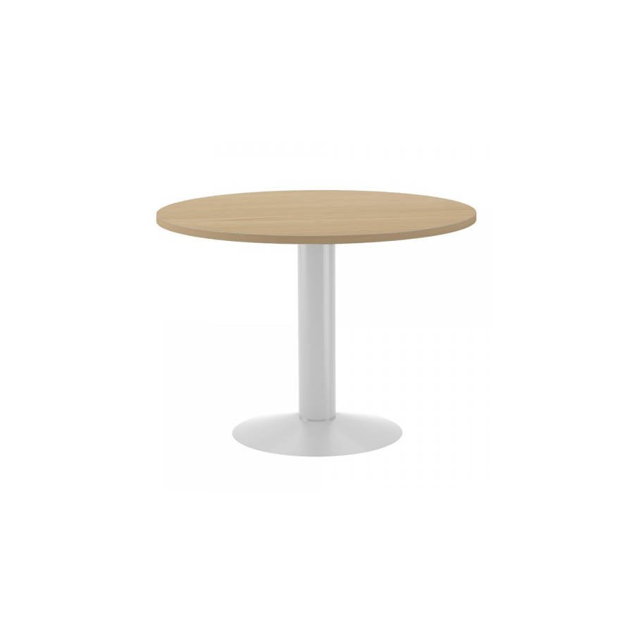 3078-MESA DE REUNIONES REDONDA 100CM DE DIAMETRO. ALTURA 72CM. COLOR: PATA METALICA BLANCA / TABLERO ROBLE ROCADA 3005AT