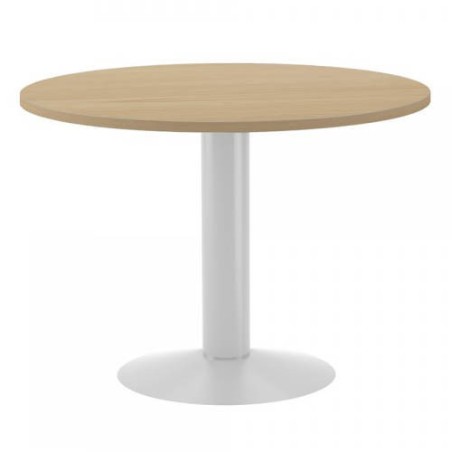 3078-MESA DE REUNIONES REDONDA 100CM DE DIAMETRO. ALTURA 72CM. COLOR: PATA METALICA BLANCA / TABLERO ROBLE ROCADA 3005AT