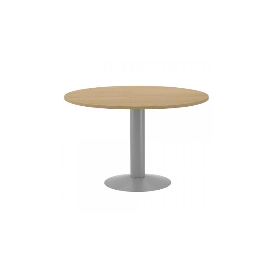 3086-MESA DE REUNIONES REDONDA 120CM DE DIAMETRO. ALTURA 72CM. COLOR: PATA METALICA GRIS / TABLERO ROBLE ROCADA 3006AT08