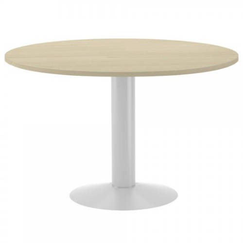 3087-MESA DE REUNIONES REDONDA 120CM DE DIAMETRO. ALTURA 72CM. COLOR: PATA METALICA BLANCA / TABLERO HAYA ROCADA 3006ATW