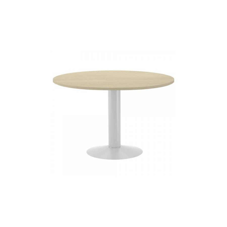 3087-MESA DE REUNIONES REDONDA 120CM DE DIAMETRO. ALTURA 72CM. COLOR: PATA METALICA BLANCA / TABLERO HAYA ROCADA 3006ATW