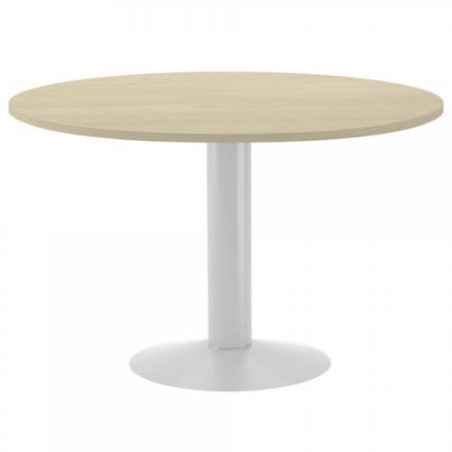 3087-MESA DE REUNIONES REDONDA 120CM DE DIAMETRO. ALTURA 72CM. COLOR: PATA METALICA BLANCA / TABLERO HAYA ROCADA 3006ATW