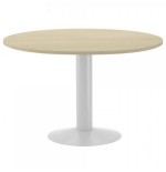 3087-MESA DE REUNIONES REDONDA 120CM DE DIAMETRO. ALTURA 72CM. COLOR: PATA METALICA BLANCA / TABLERO HAYA ROCADA 3006ATW