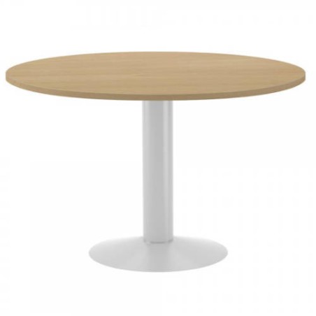 3090-MESA DE REUNIONES REDONDA 120CM DE DIAMETRO. ALTURA 72CM. COLOR: PATA METALICA BLANCA / TABLERO ROBLE ROCADA 3006AT