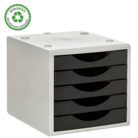 31372-MODULO ECOGREEN 5 CAJONES 100% RECICLADO Y RECICLABLE DIN A4 FOLIO Y SUBCARPETA MEDIDAS: 340X270X260 MM CARCASA GR