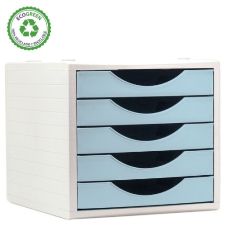 31376-MODULO ECOGREEN 5 CAJONES 100% RECICLADO Y RECICLABLE DIN A4 FOLIO Y SUBCARPETA MEDIDAS: 340X270X260 MM CARCASA GR
