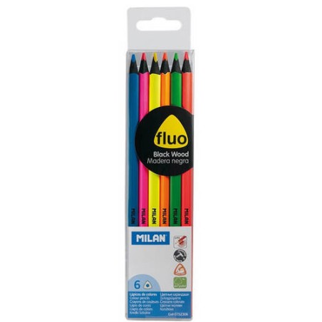 3162-ESTUCHE DE 6 LAPICES COLORES FLUO MADERA NEGRA MILAN 0752306