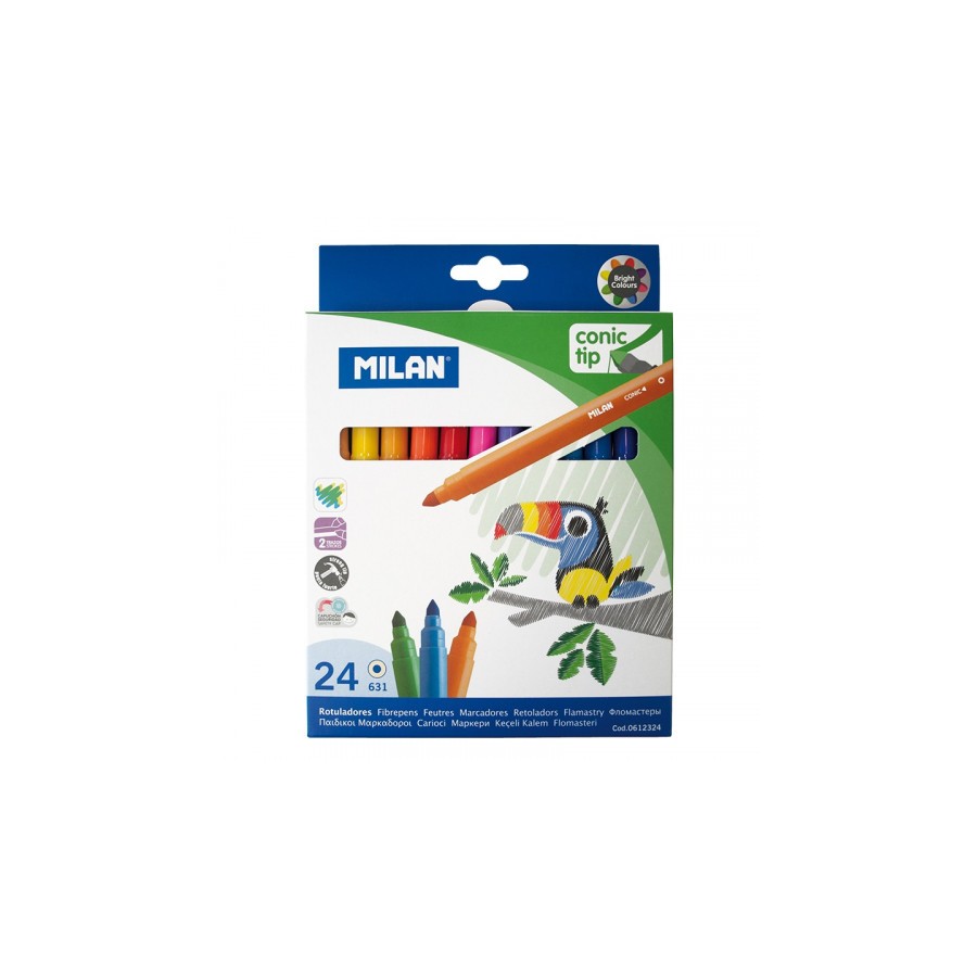 3166-CAJA 24 ROTULADORES PUNTA CONICA BASE AGUA MILAN 0612324