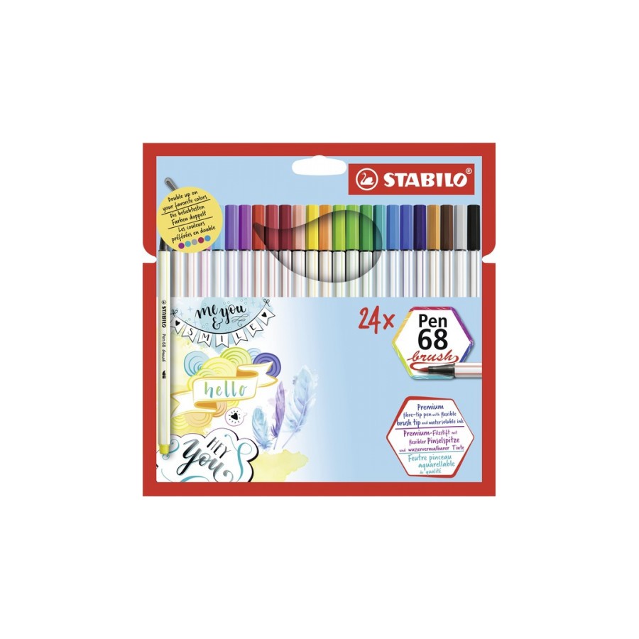 3190-ESTUCHE CARTON 24 UNIDADES ROTULADOR PEN 68 BRUSH COLORES SURTIDOS STABILO 568/24-211