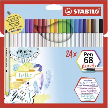 3190-ESTUCHE CARTON 24 UNIDADES ROTULADOR PEN 68 BRUSH COLORES SURTIDOS STABILO 568/24-211