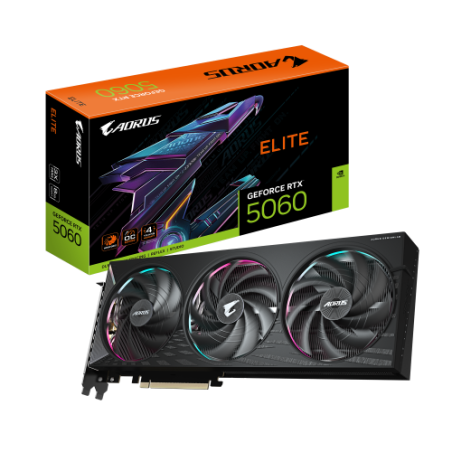 32064-GIGABYTE AORUS GeForce RTX 5060 ELITE 8G Tarjeta Grafica - 8GB GDDR7, 128bit, PCI-E 5.0, 2722 MHz Frecuencia del n