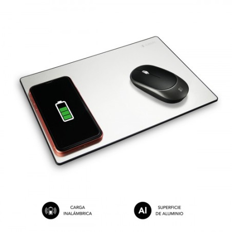 32134-SUBBLIM Alfombrilla con cargador Inalambrico Mousepad Wireless Charger Aluminum Silver 10W