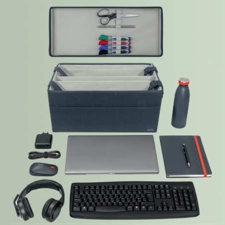 32242-BOLSA DE TRABAJO PARA HOT DESKING DE TELA CON TAPA, COLOR GRIS LEITZ 67230089