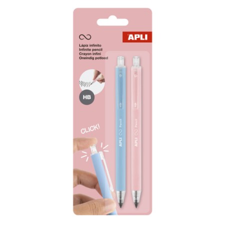 32313-PACK 2 LAPICES RETRACTIL INFINITO AZUL/ROSA APLI 20066