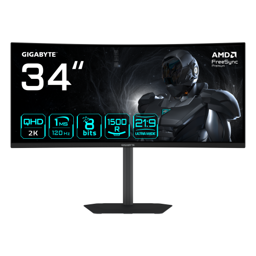 32410-GIGABYTE GS34WQCA Monitor Gaming Curvo 34" WQHD - 3440 x 1440, 1500R, 120Hz, 1ms, 300 cd/m2, FreeSync Premium, HDR
