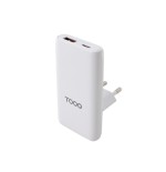 32742-TooQ Cargador de viaje Tipo C y Tipo A, GaN 65W, USB-C/PD + USB-A/QC, Blanco
