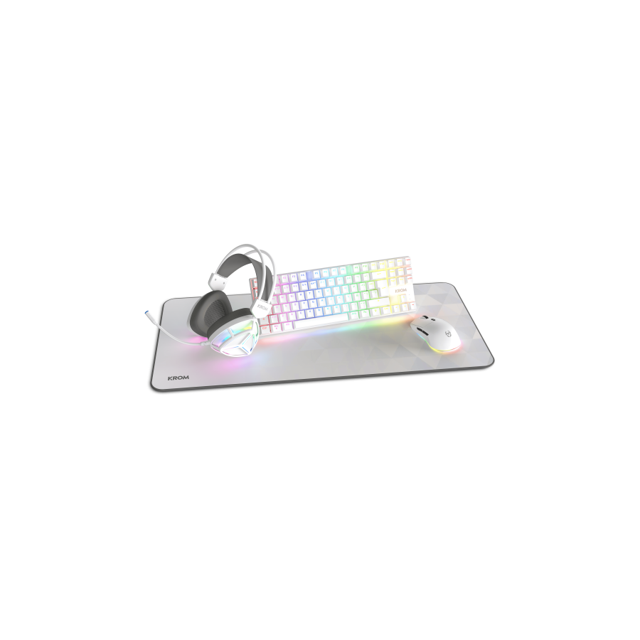 32868-KROM KLASS | PACK 4 en 1 RGB BLANCO KIT DE TECLADO, RATON, ALFOMBRILLA Y AURICULARES GAMING