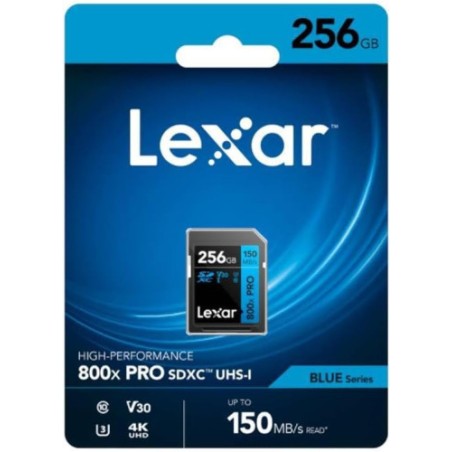 33963-LEXAR 256GB PROFESSIONAL 800X PRO SDXC UHS-I CARDS,  UP TO 150MB/S READ 45MB/S WRITE C10 V30 U3
