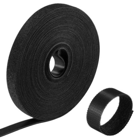 34146-EWENT ROLLO DE BRIDA NYLON HOOP -LOOP REUTILIZABLE TIPO VELCRO 15MM X 10M, 97-15MM, NEGRO