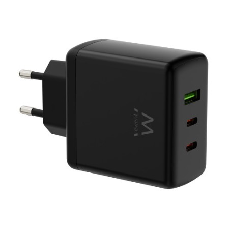 34205-(ABM) EWENT CARGADOR GAN FAST DE 65W, 3 PUERTOS (2 USB-C PD Y 1USB-A QC) DISENO COMPACTO
