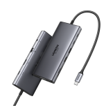 34554-Ugreen 11-in-1 USB-C Hub to 3x USB-C/2x USB-A/HDMI/VGA/RJ45/SD/TF/3.5mm - Gray Acoplamiento Base Gris