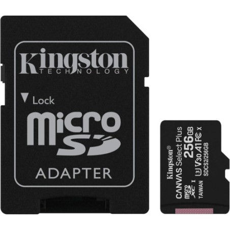 34586-KINGSTON 256GB MICSDXC CANVAS SELECT PLUS 100R A1 C10 CARD+ADP
