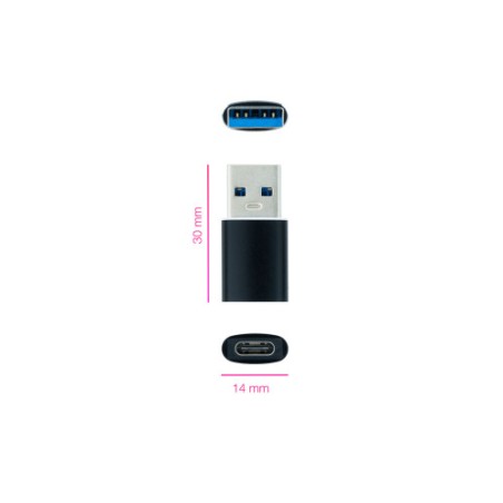 34694-Nanocable Adaptador USB-A 3.1 a USB-C, USB-A/M-USB-C/H, Negro