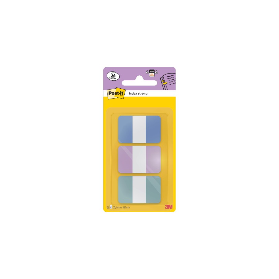 35068-BLISTER DISPENSADOR 36 MARCADORES INDEX STRONG 25,4X38,1 MM 3 COLORES PASTEL AZUL/MORADO/VERDE 686-3COAST POST-IT