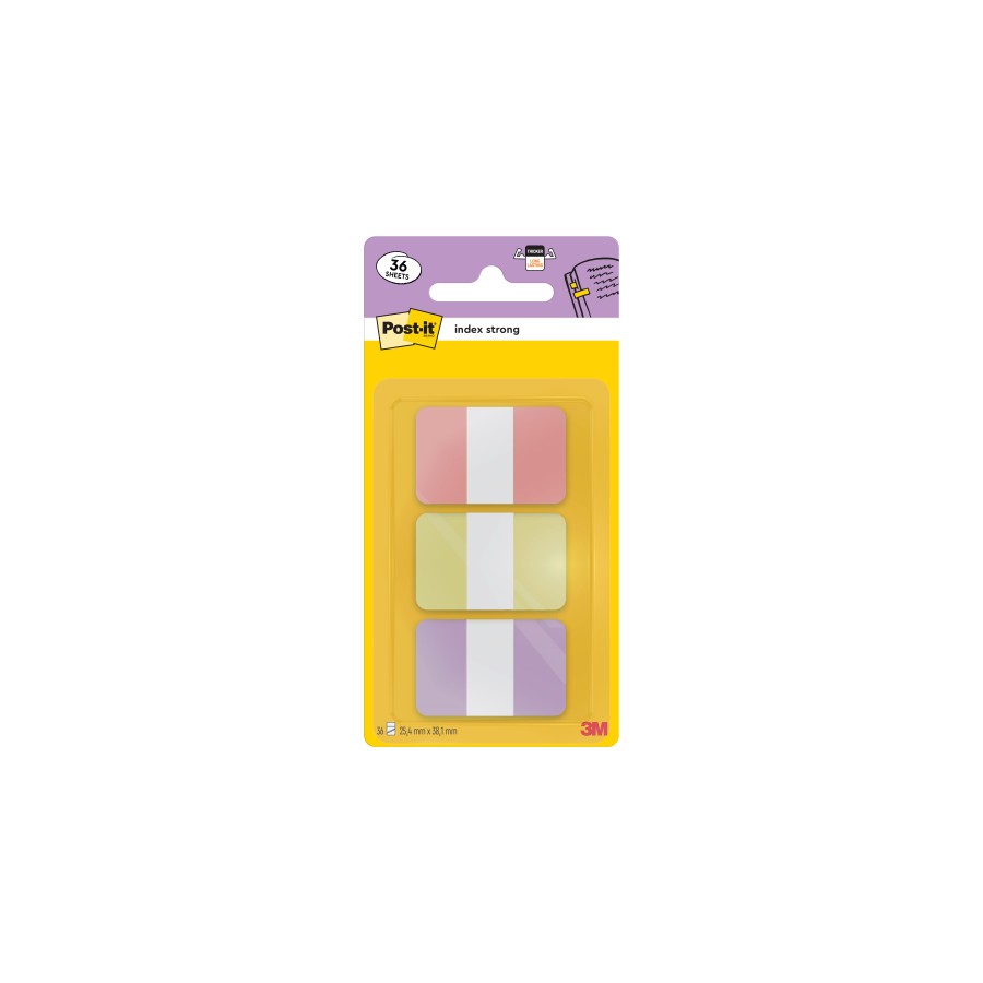 35069-BLISTER DISPENSADOR 36 MARCADORES INDEX STRONG 25,4X38,1 MM 3 COLORES PASTEL ROSA/AMARILLO/MORADO 686-3SUN POST-IT