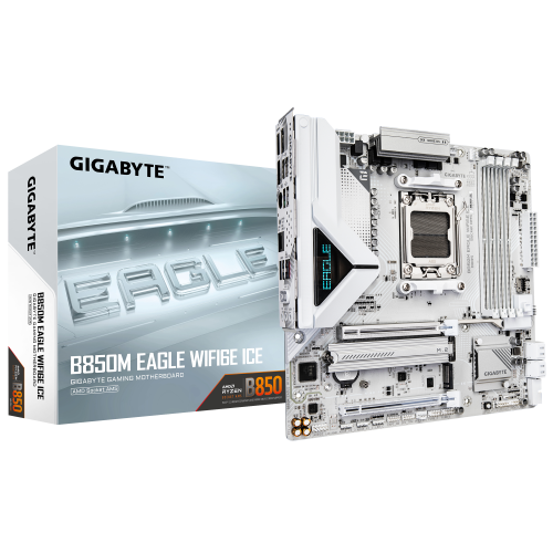 35169-PLACA GIGABYTE B850M EAGLE WIFI6E ICE (BLANCO),AMD,AM5,B850,4DDR5,256GB,1HDMI+1DP,4SATA3+3M.2,GBELAN+WIFI6E+BT5.3,