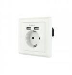 35582-Nanocable Base de enchufe de pared tipo schuko con 2 tomas USB Max. 2.4A, blanca
