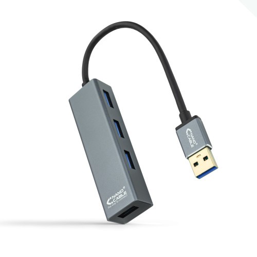 35586-Nanocable USB 3.0 4xUSB3.0. USB-A/M-USB 3.0/H, Gris, 10 cm