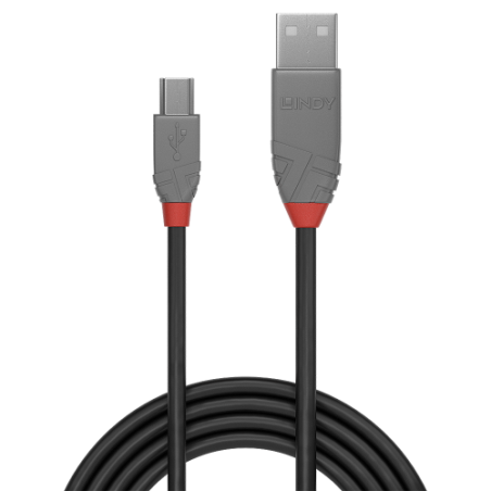 36562-Lindy 36721 cable USB USB 2.0 0,5 m USB A Mini-USB B Negro, Gris