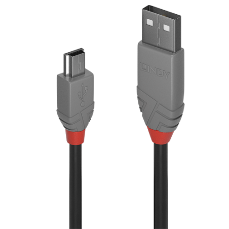36563-Lindy 36722 cable USB USB 2.0 1 m USB A Mini-USB B Negro, Gris