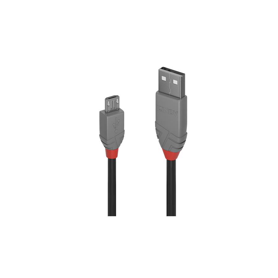 36577-Lindy 36733 cable USB USB 2.0 2 m USB A Micro-USB B Negro, Gris