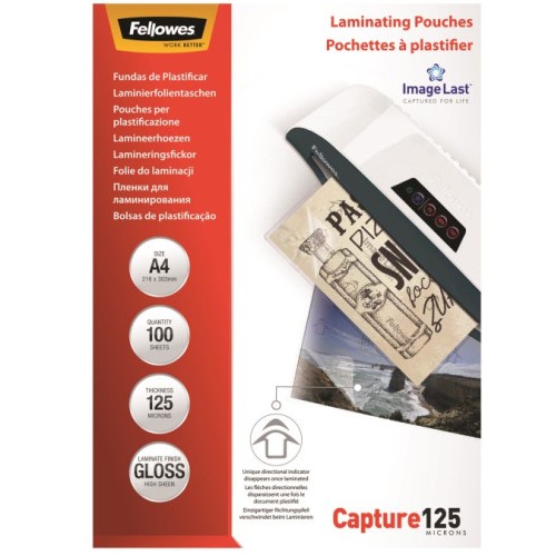 369-PACK 100 BOLSAS PLASTIFICACION 125 MICRAS A4 216X303 FELLOWES 5307407