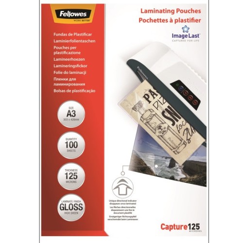 370-PACK 100 BOLSAS PLASTIFICACION 125 MICRAS A3 303X426 FELLOWES 5307506