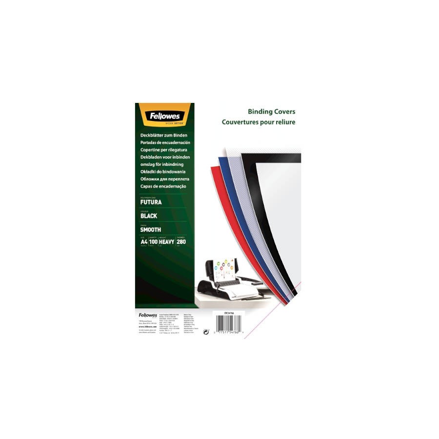 378-PACK 100 PORTADAS POLIPROPILENO NEGRO 450 MICRAS A4 FELLOWES 54772