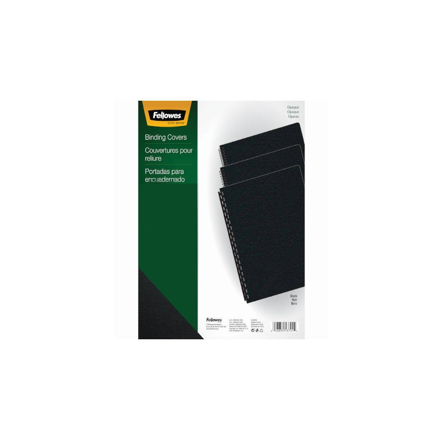 382-PACK 100 PORTADAS PVC OPACO NEGRO 180 MICRAS A4 FELLOWES 5100301