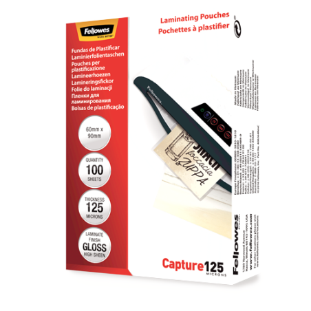 385-PACK 100 BOLSAS PLASTIFICACION 60X90 125 MICRAS FELLOWES 5397402