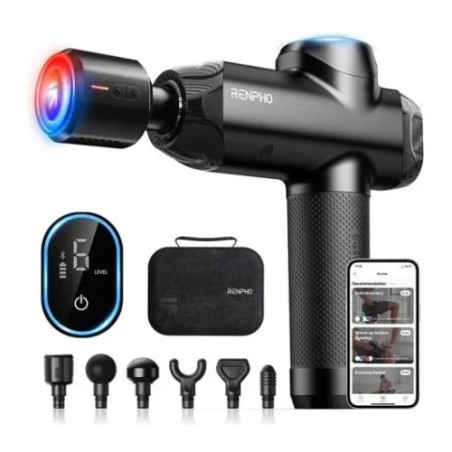 38700-RENPHO POWER+ - MASSAGE GUN - 6 MASSAGE HEADS & 6 SPEEDS - BLE - 12MM AMPLITUDE - BLACK, CONNECTED TO THE APP (INS