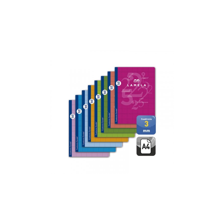 3878-LIBRETA CUBIERTA BASICA FORMATO A4 RAYADO 3 MM 50 HOJAS SURTIDOS LAMELA 06A4003