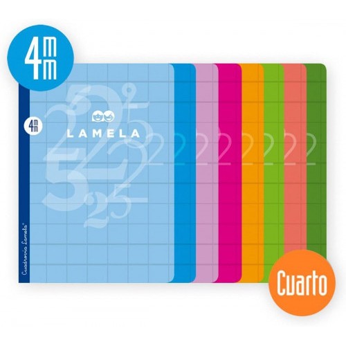 3879-LIBRETA CUBIERTA BASICA FORMATO A4 RAYADO 4 MM 50 HOJAS SURTIDOS LAMELA 06A4004