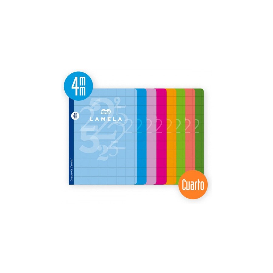 3879-LIBRETA CUBIERTA BASICA FORMATO A4 RAYADO 4 MM 50 HOJAS SURTIDOS LAMELA 06A4004