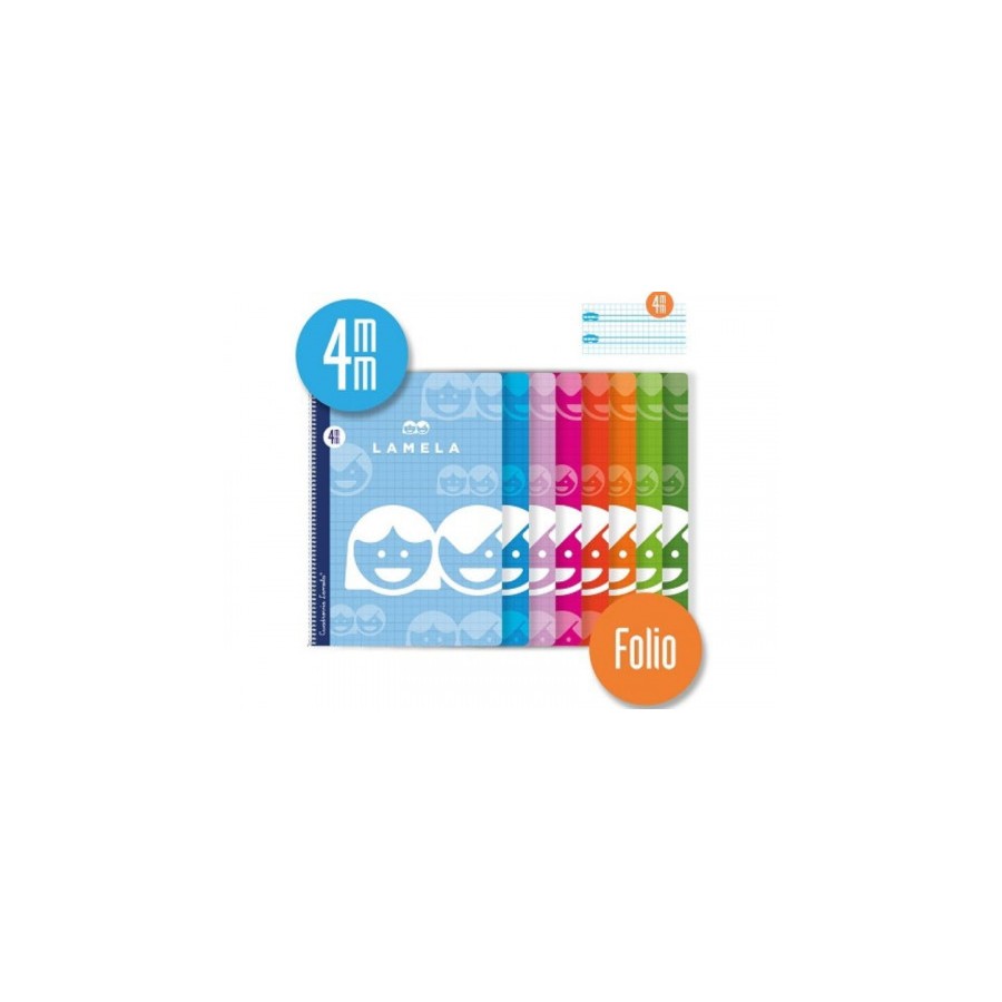 3885-CUADERNO BASICO FORMATO FOLIO 80 HOJAS RAYADO 4 MM SURTIDOS LAMELA 07F004