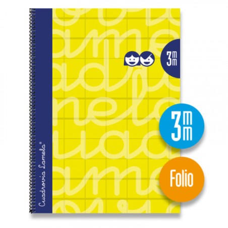 3893-CUADERNO FOLIO FORRADO RAYADO 3 MM AMARILLO LAMELA 7FTE03AM