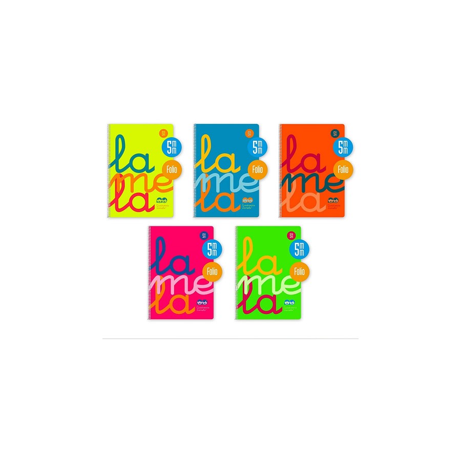 3898-CUADERNO FOLIO PLASTIC RAYADO 5 MM 80 HOJAS 90 GRS COLORES SURTIDOS LAMELA 7FTP005S