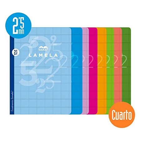 3900-LIBRETA CUARTO 50 HOJAS RAYADO 2,5 MM-COLORES SURTIDOS LAMELA 06C002